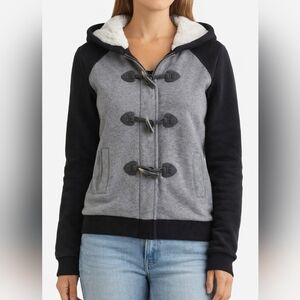 Cozy Splendid Sherpa Toggle Hoodie-Gray And Black-Size Small (Petite)